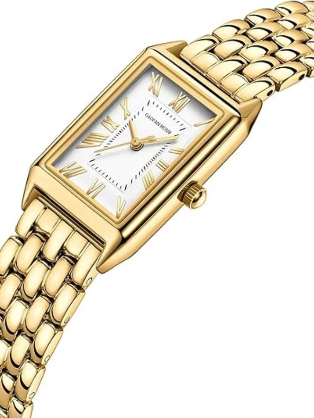 Gold Women's Rectangular Watch White Roman Dial Stainless Steel Band ⭐